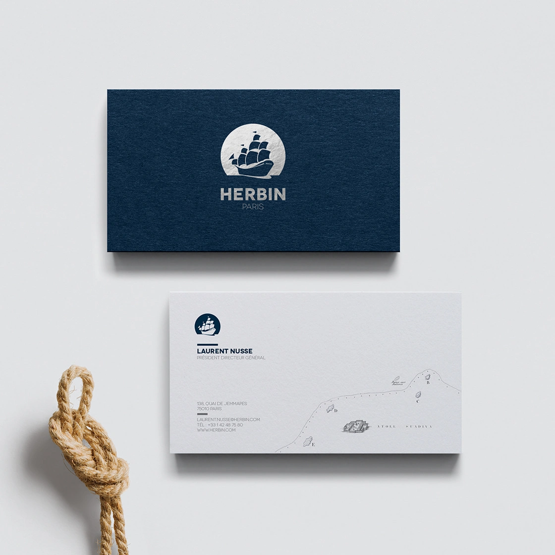 Herbin, cartes de visite et cordage