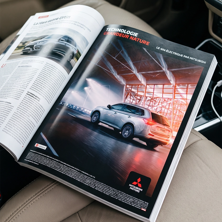 Mitsubishi, annonce presse Outlander PHEV dans un magazine