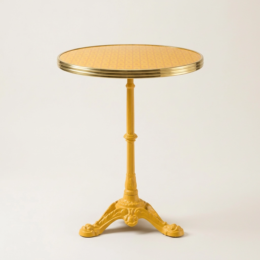 Samaritaine, table bistrot jaune au motif S